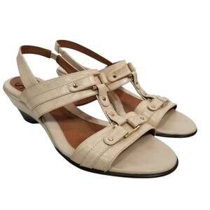 Sofft Women's Cream Low Wedge Heel Slingback Sandals Leather Size 8.5